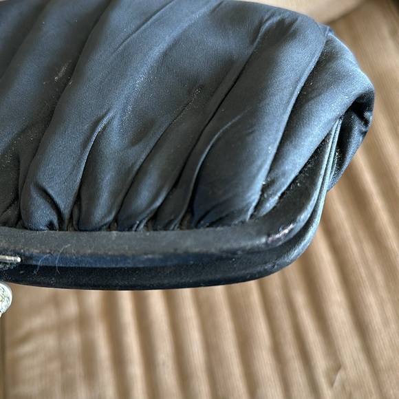 L & M VTG Clutch Purse black satin, satin-lined 1950’s  Mid Century modern - Picture 11 of 14